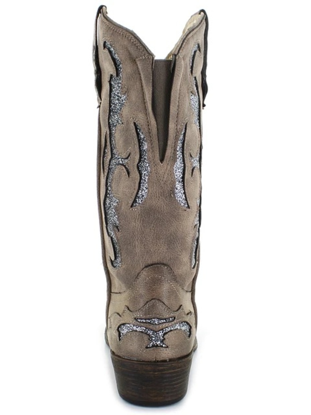 Taupe Western Cowboy Boots with Silver Glitter Inlay - Picture 3 of 4